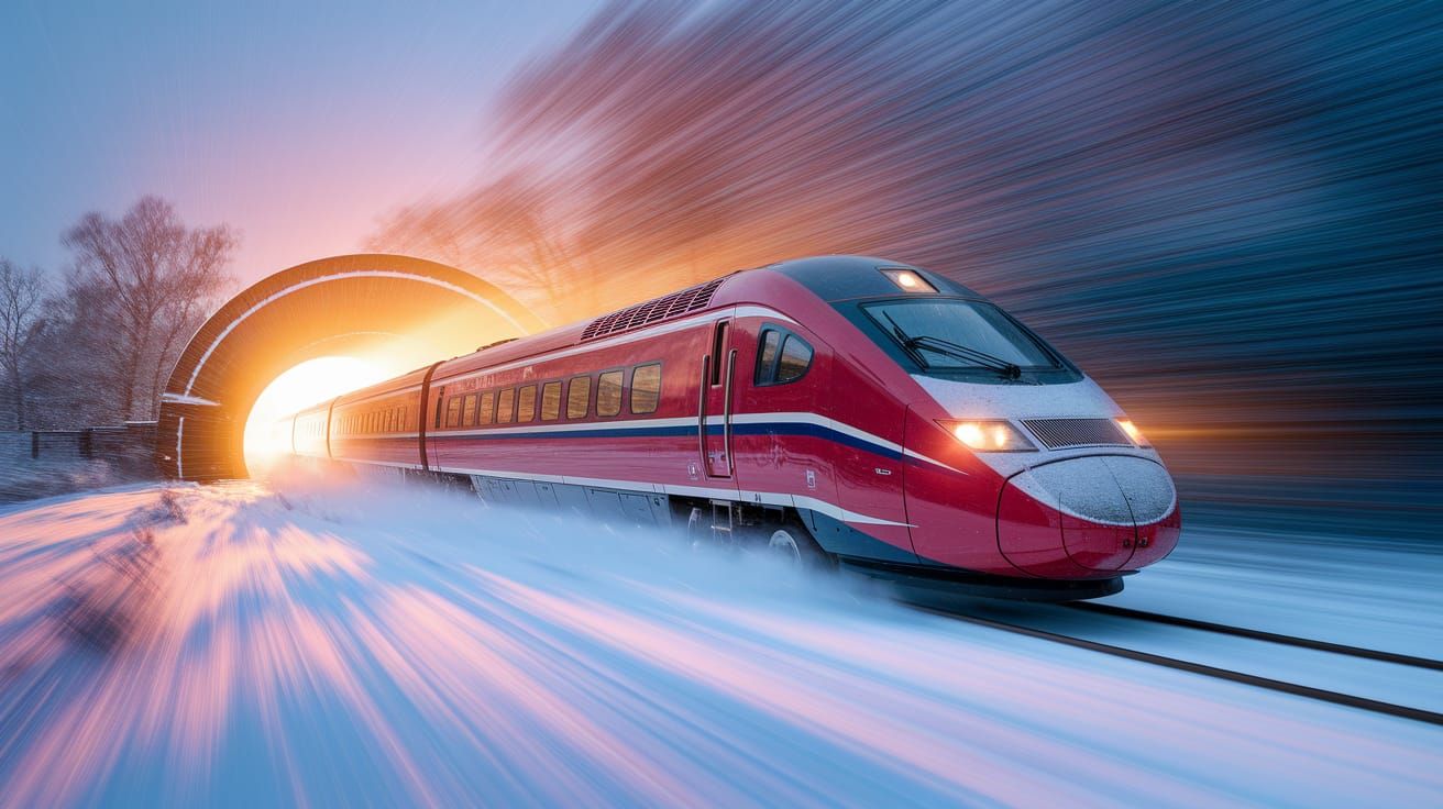 Eurostar Train Emerging From Channel Tunnel in Snow
