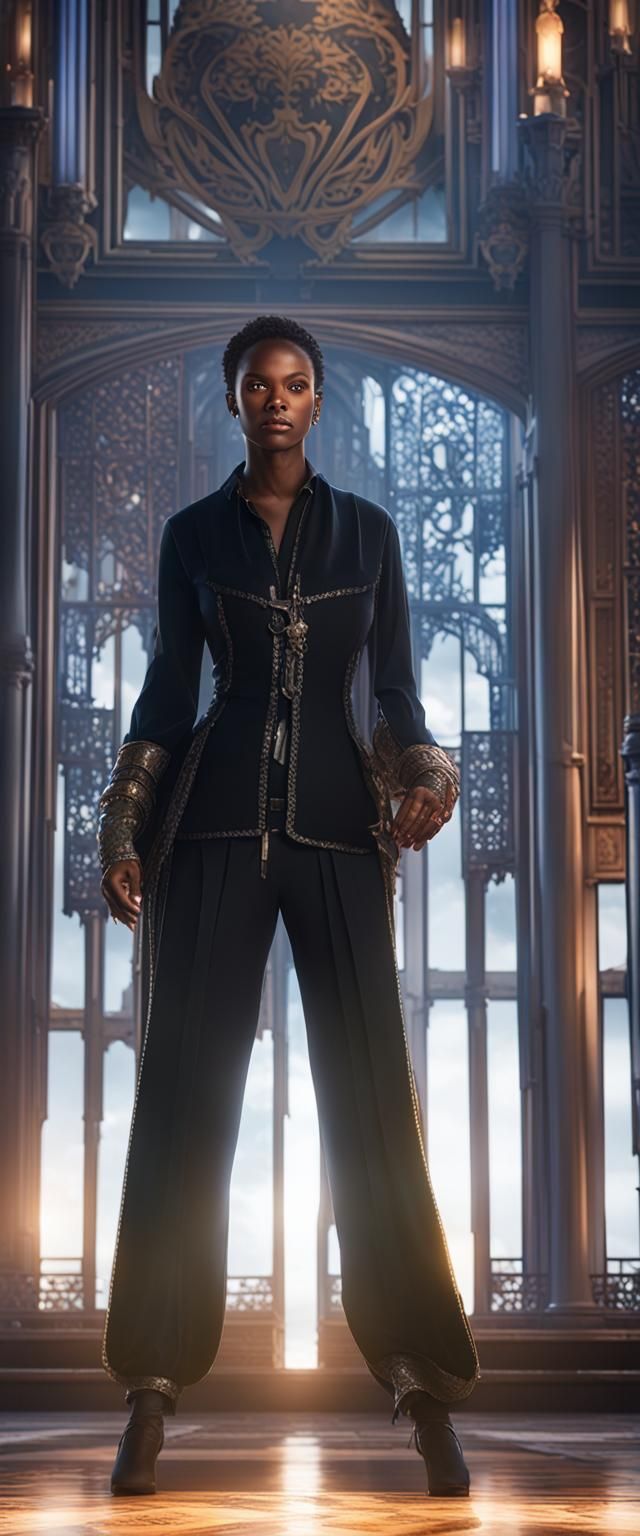 Woman in Silk Pants: Dramatic Lighting and Opulence