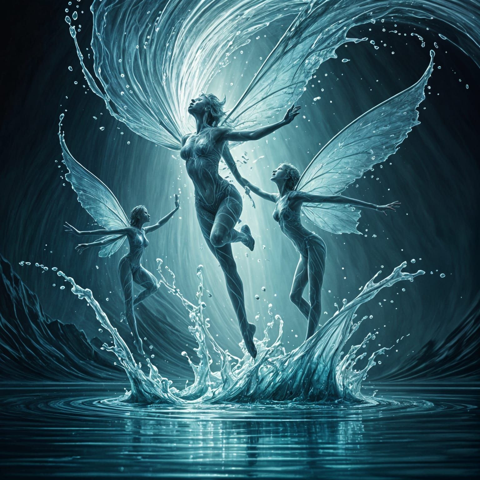 Water Fairies Dancing in a Whimsical Waterspout