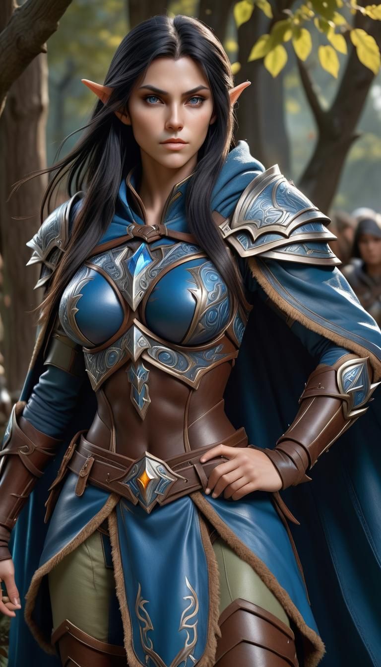 Mighty Wood-Elf Ranger in Blue Leather Armor