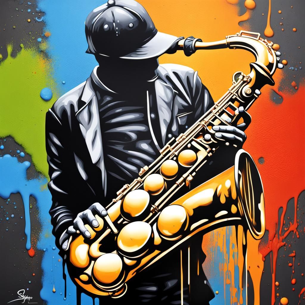 Saxophone Graffiti Art in Splash Art Style