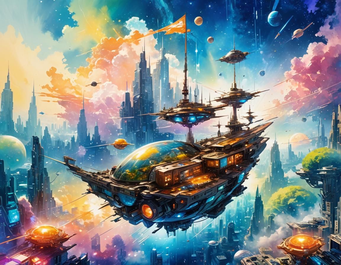 Futuristic Interplanetary Metropolis in Space: Sci-Fi Art