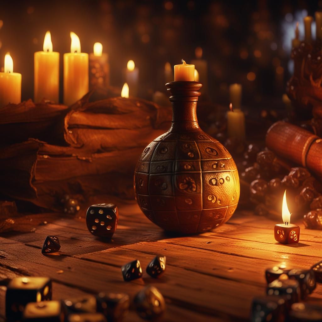 Dungeons and Dragons Dice Spill from Gourd Bottle