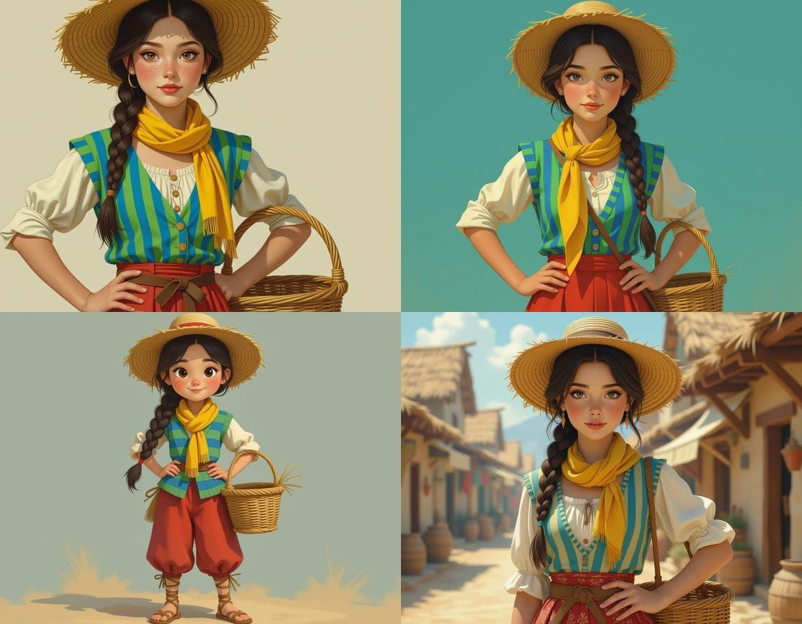 Fantasy Peasant Girl with Basket, Detailed Matte Painting