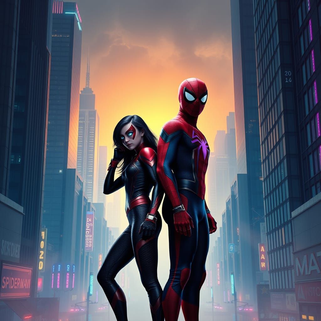 Heroic Duo in Vibrant Fantasy Metropolis