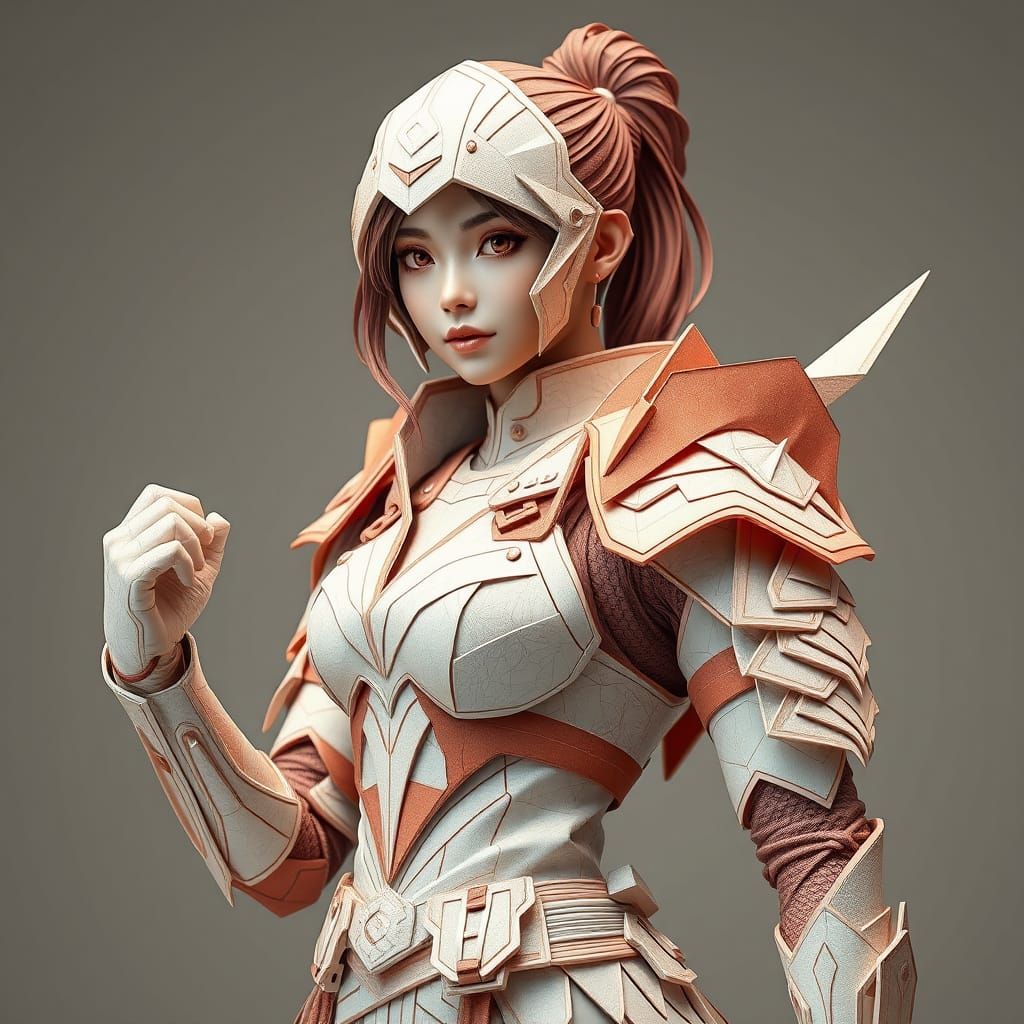 Futuristic Papercraft Heroine with Intricate Origami Armor