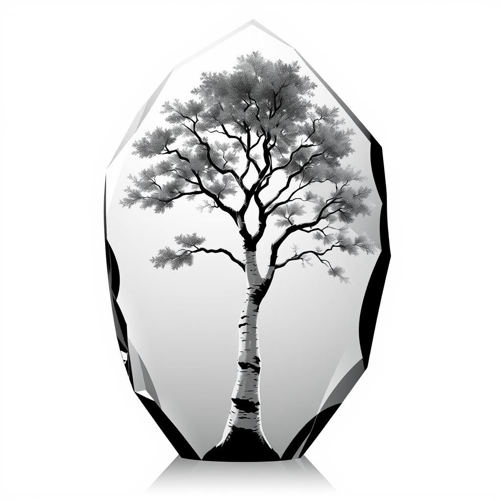 Green and Black Birch Tree Crystal Sculpture Illustration