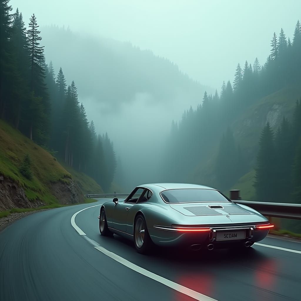 Futuristic Mercedes-Benz S-Class on Mountain Road
