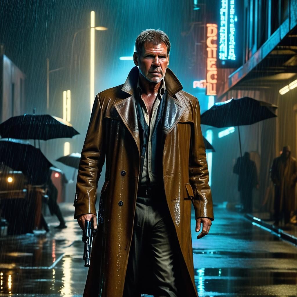 Rick Deckard in Rainy Cyberpunk Los Angeles