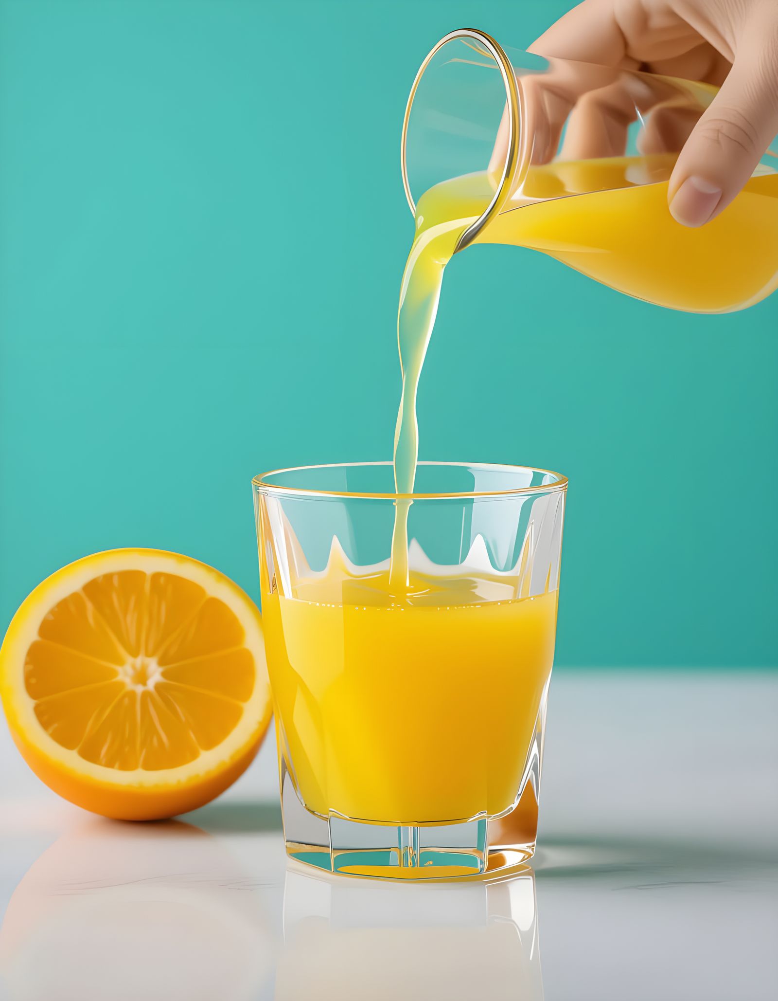 Fresh Orange Juice Pouring into Crystal Glass