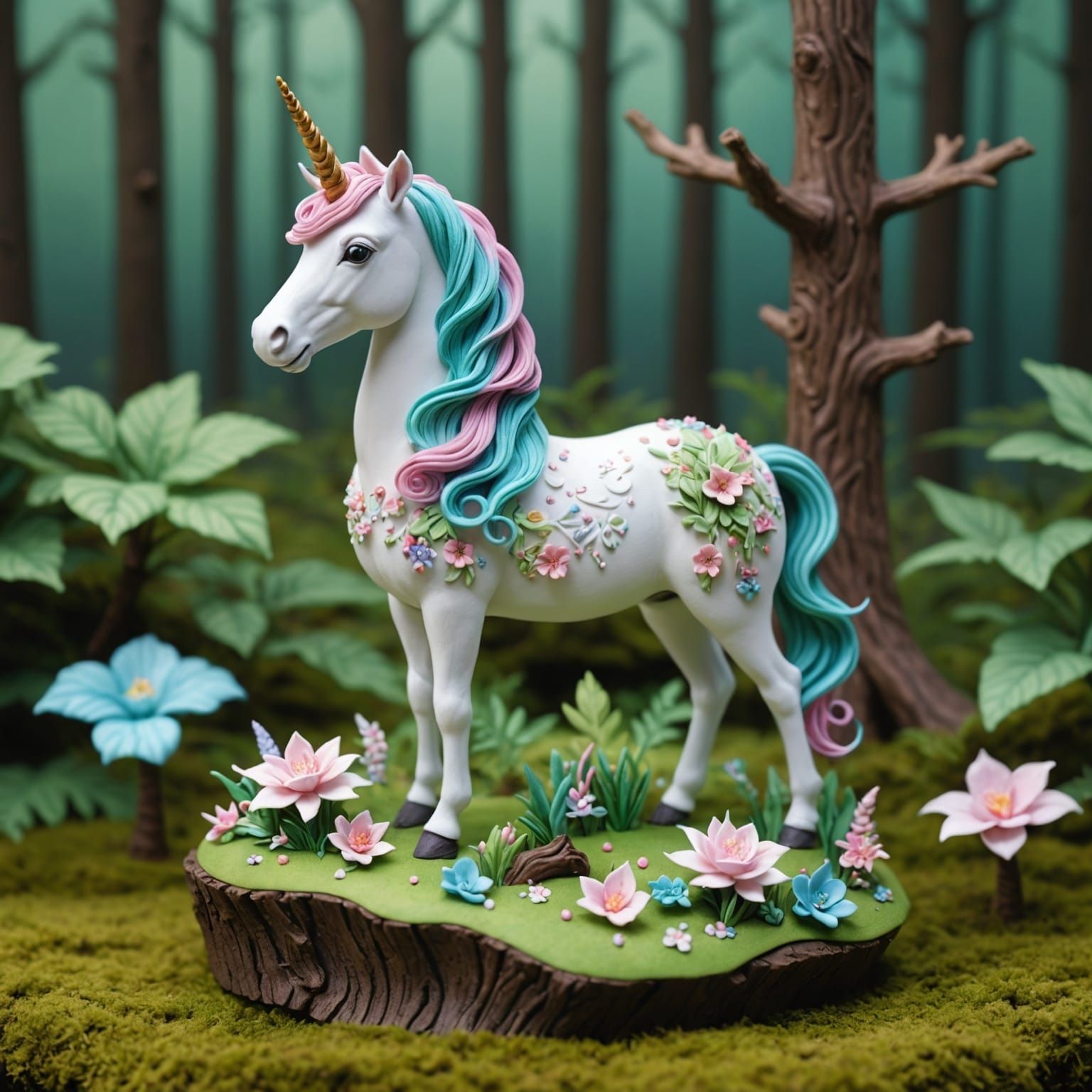 Enchanted Forest Diorama with Polymer Clay Unicorn