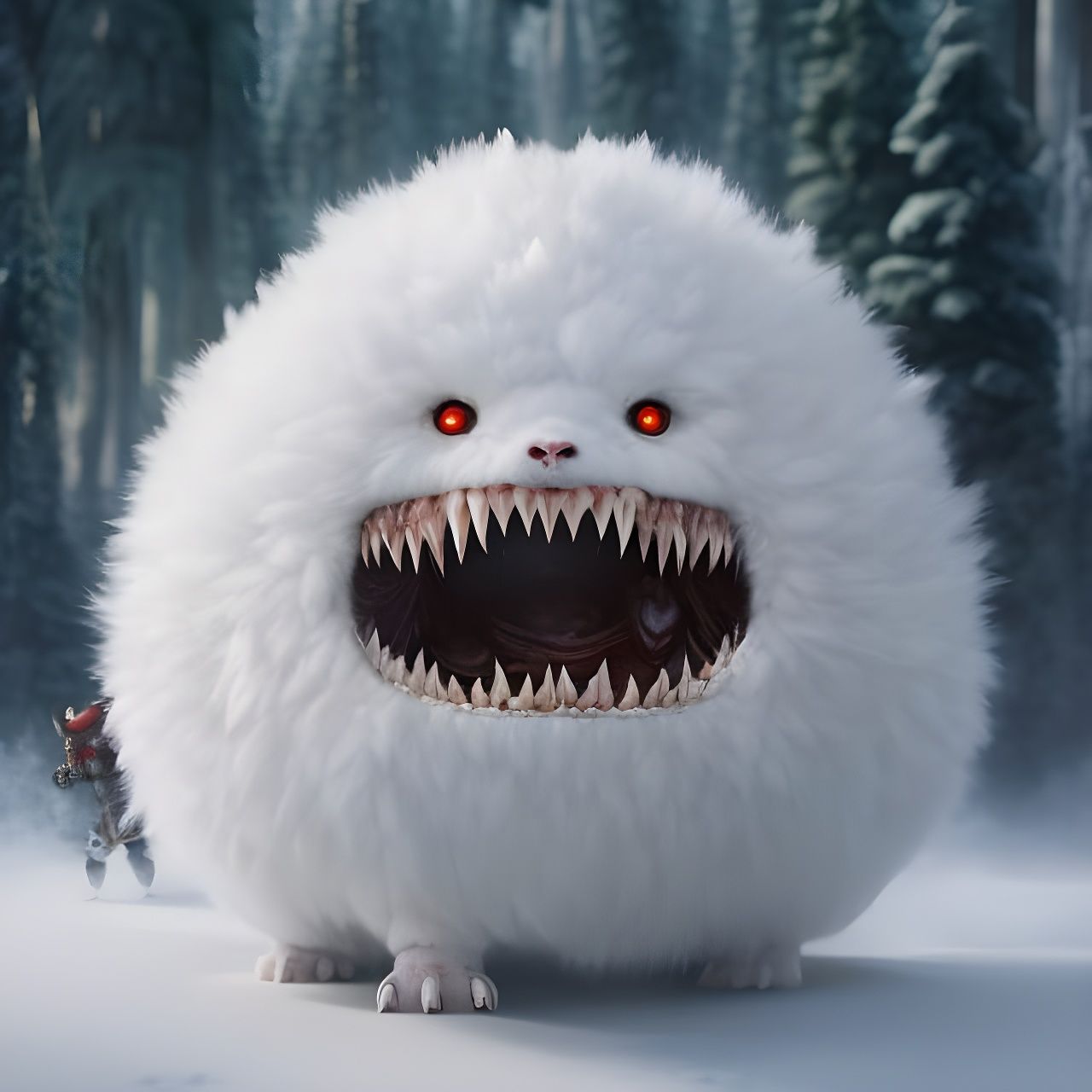 Surreal Snowy Forest Monster in Hyperdetailed Painting Style