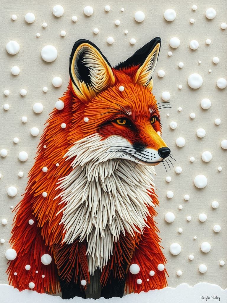 Red Fox in Snow: Mixed Media Screen Print