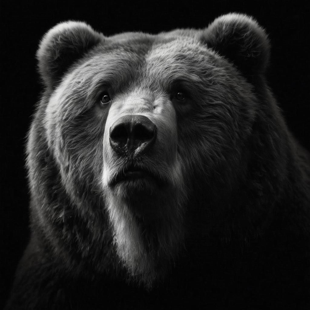Sentimental Kodiak Bear Portrait Rising from Darkness