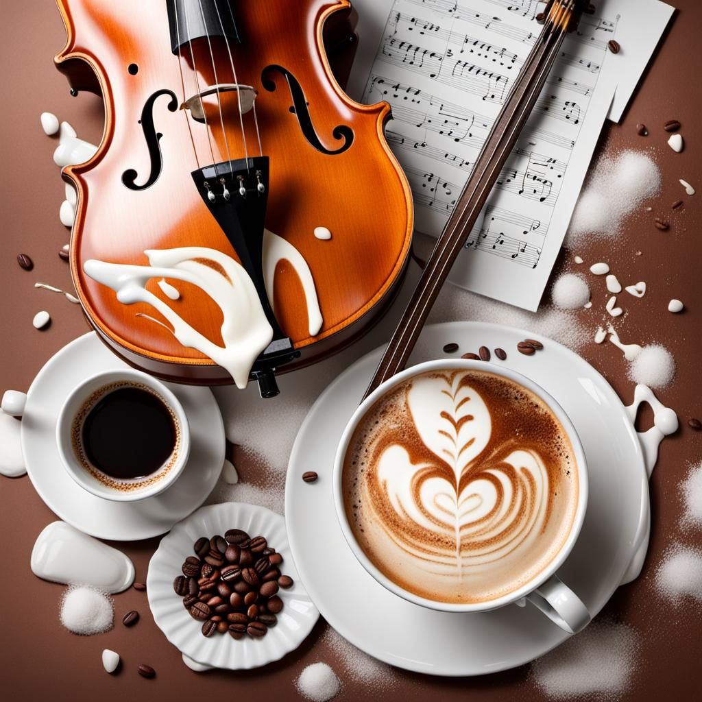 Surreal Cello Woman with Coffee Flow