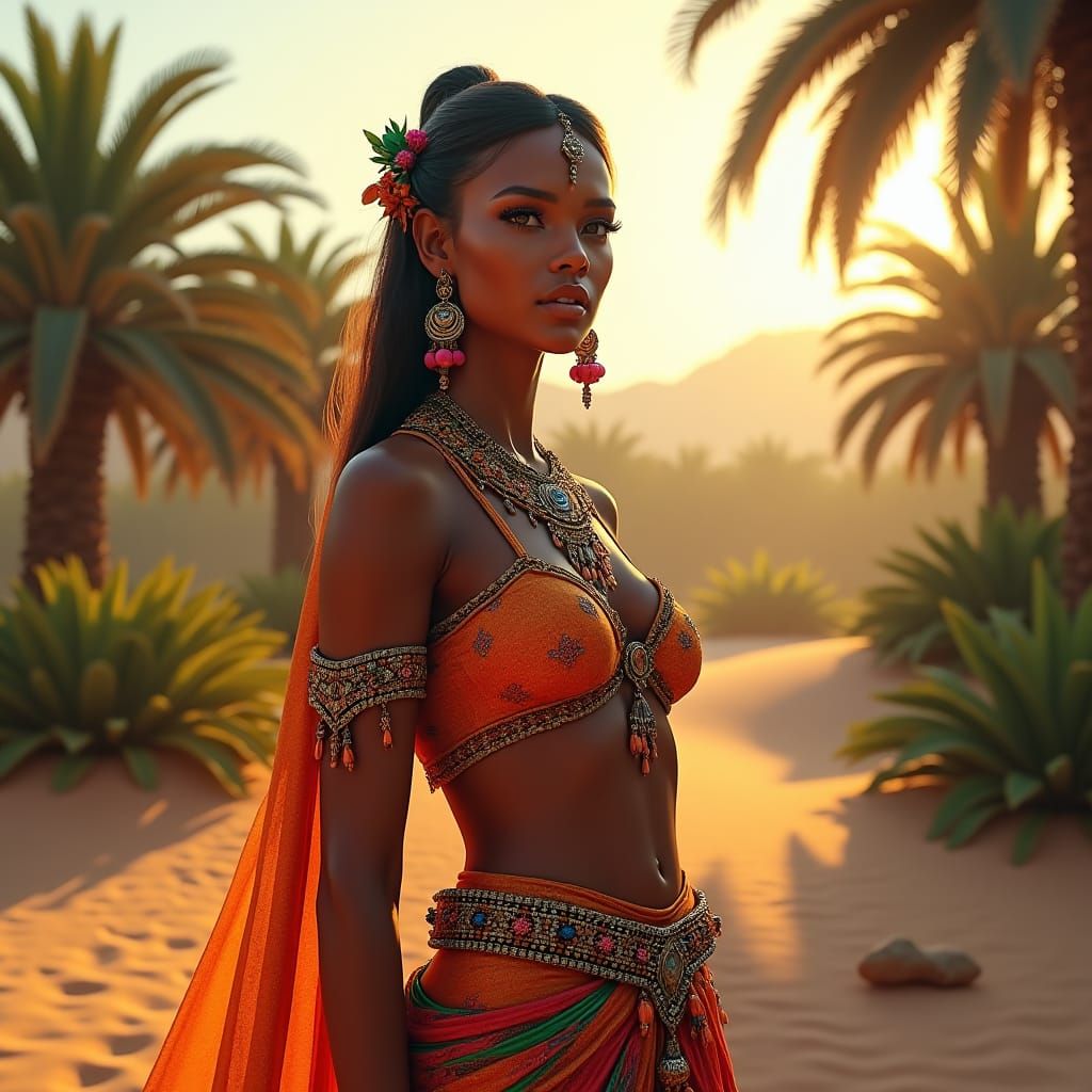 Tribal Woman in Oasis: Digital Concept Art