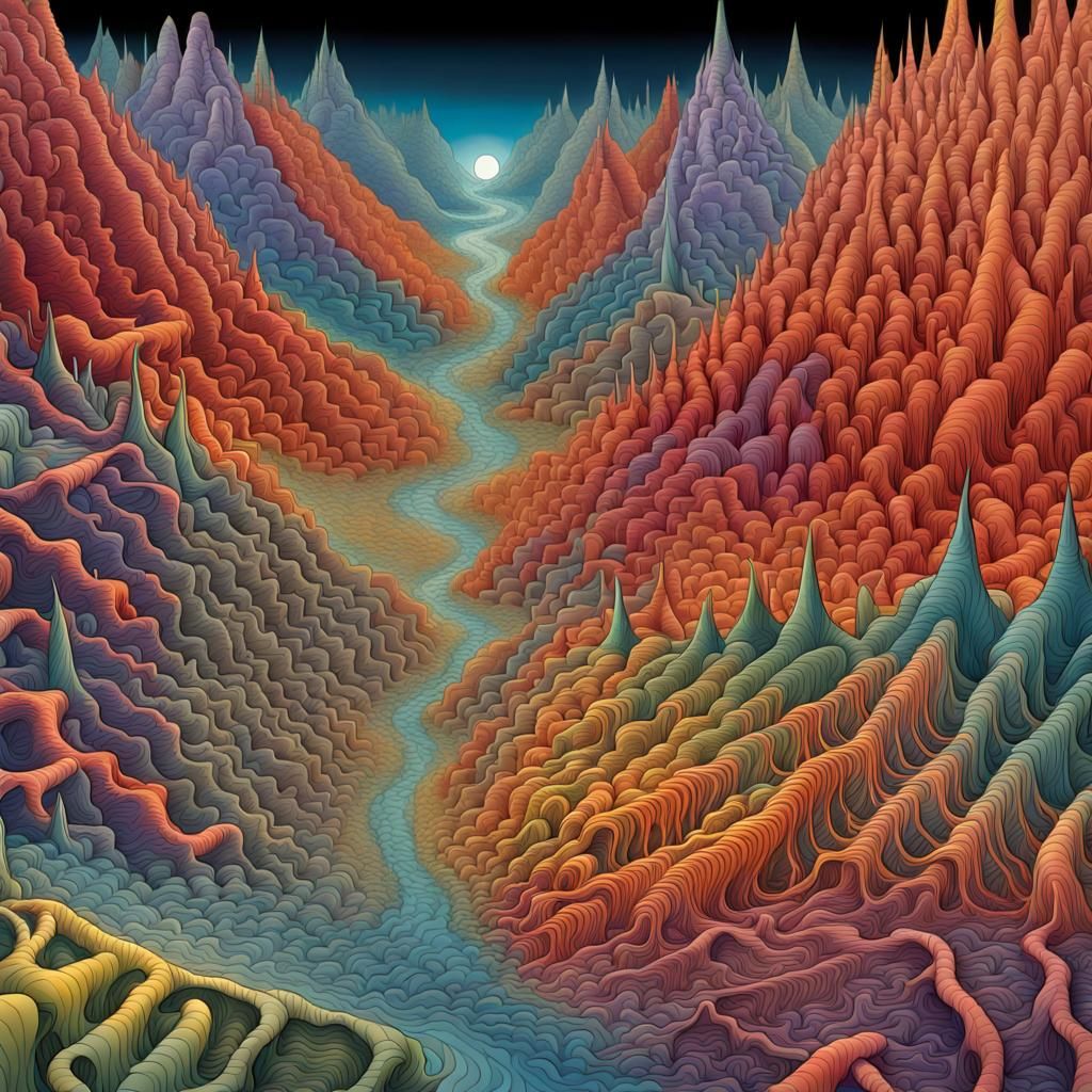 Surreal Sci-Fi Landscape in Intricate Line Art