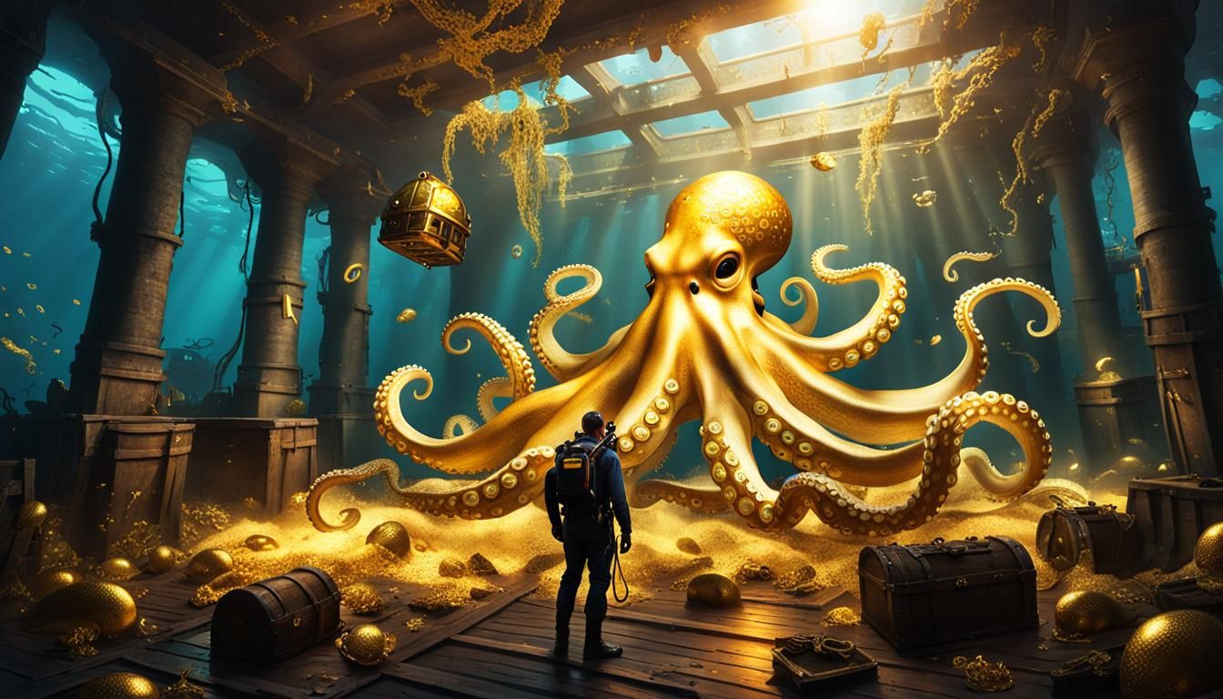Diver Finds Golden Octopus Guarding Sunken Treasure