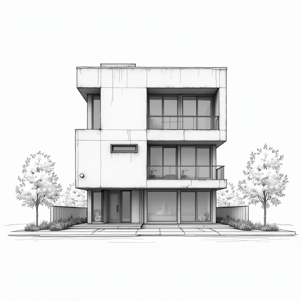 Modern Residential Building Facade in Detailed Architectural...