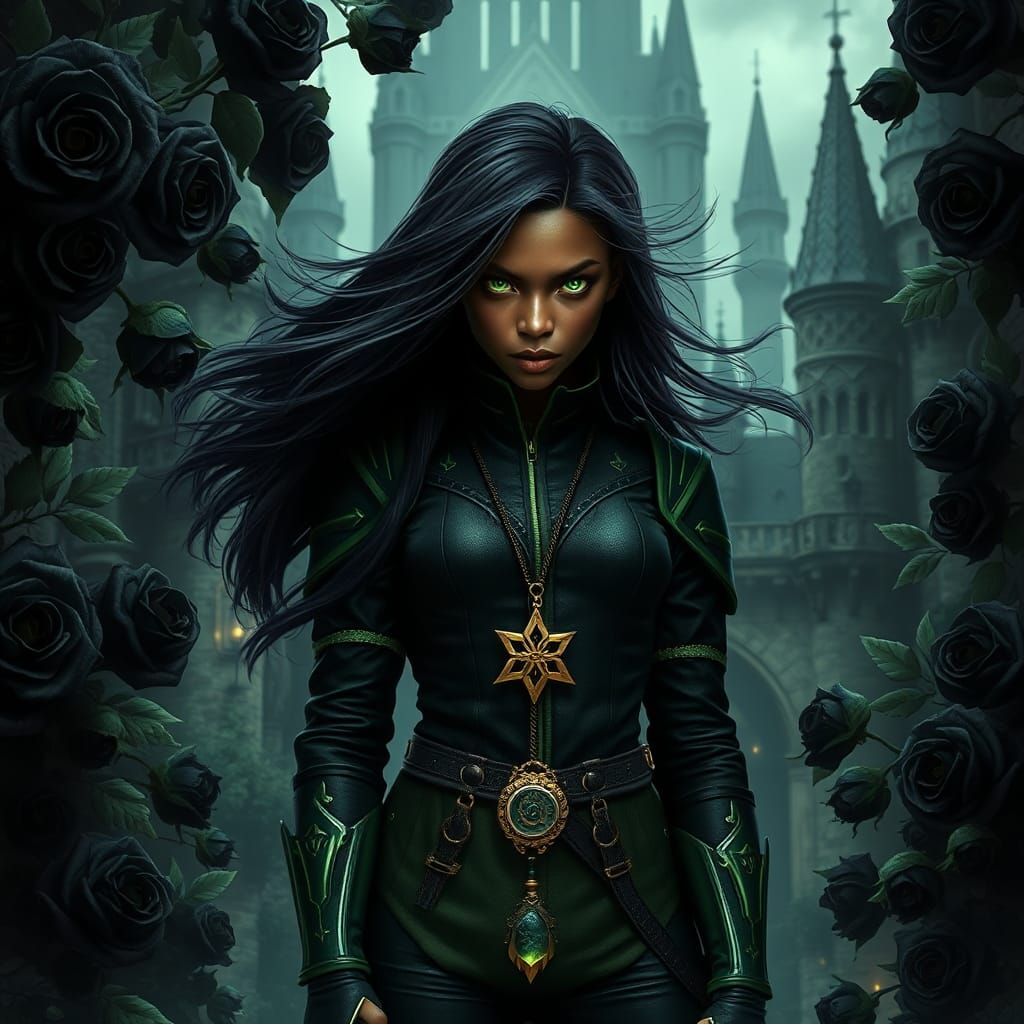 Epic Medieval Castle with Young Witch in 3D Style