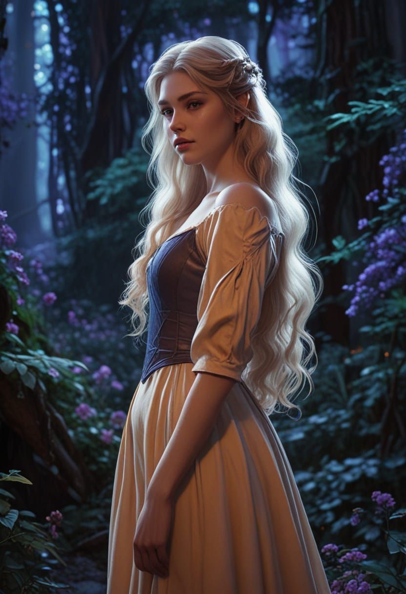 Dreamy Princess Aurora in a Lush Fantasy Garden