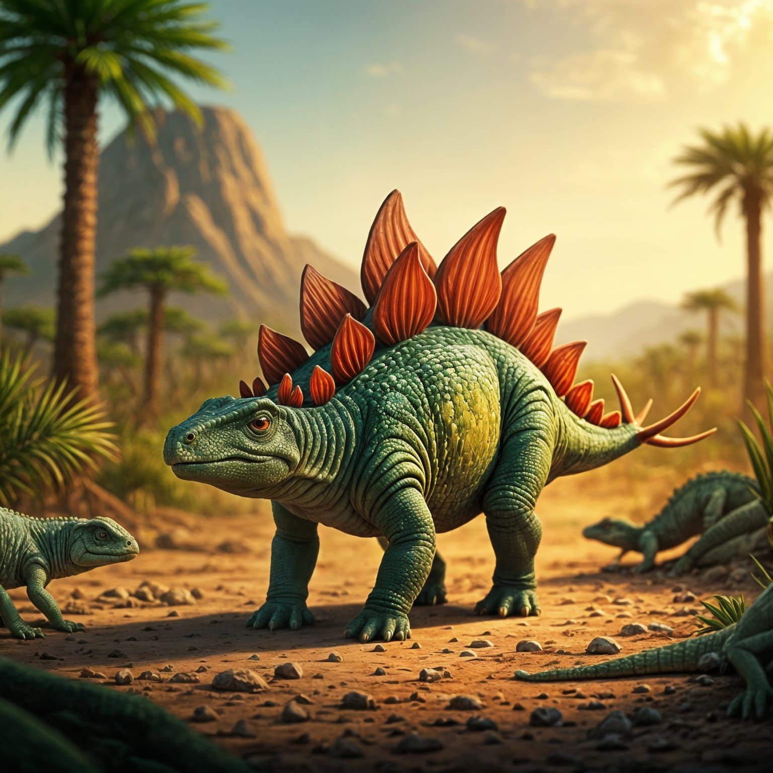 Tiny Stegosaur on Savanna with Red Plates