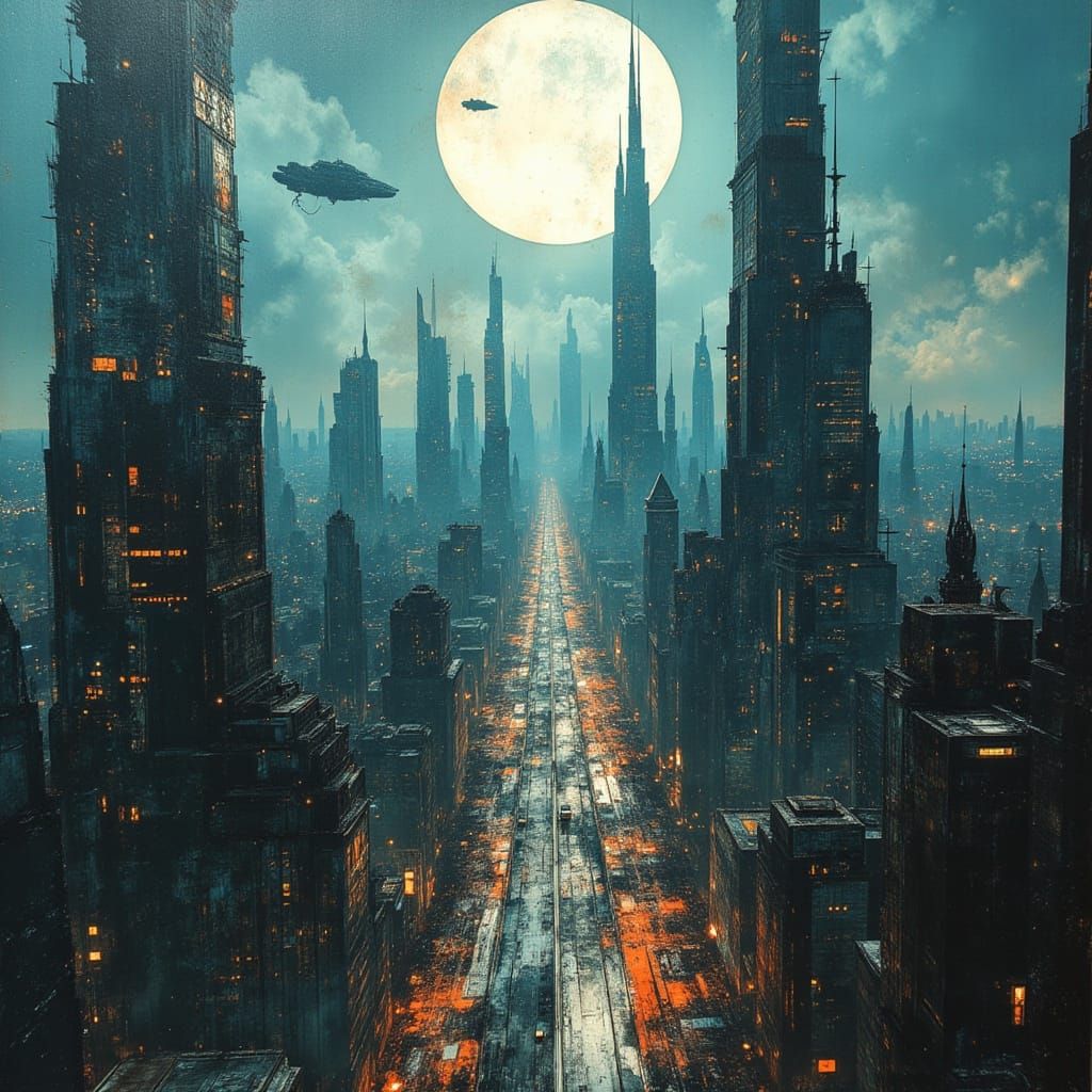 Futuristic Cityscape With Cyberpunk and Magic Elements