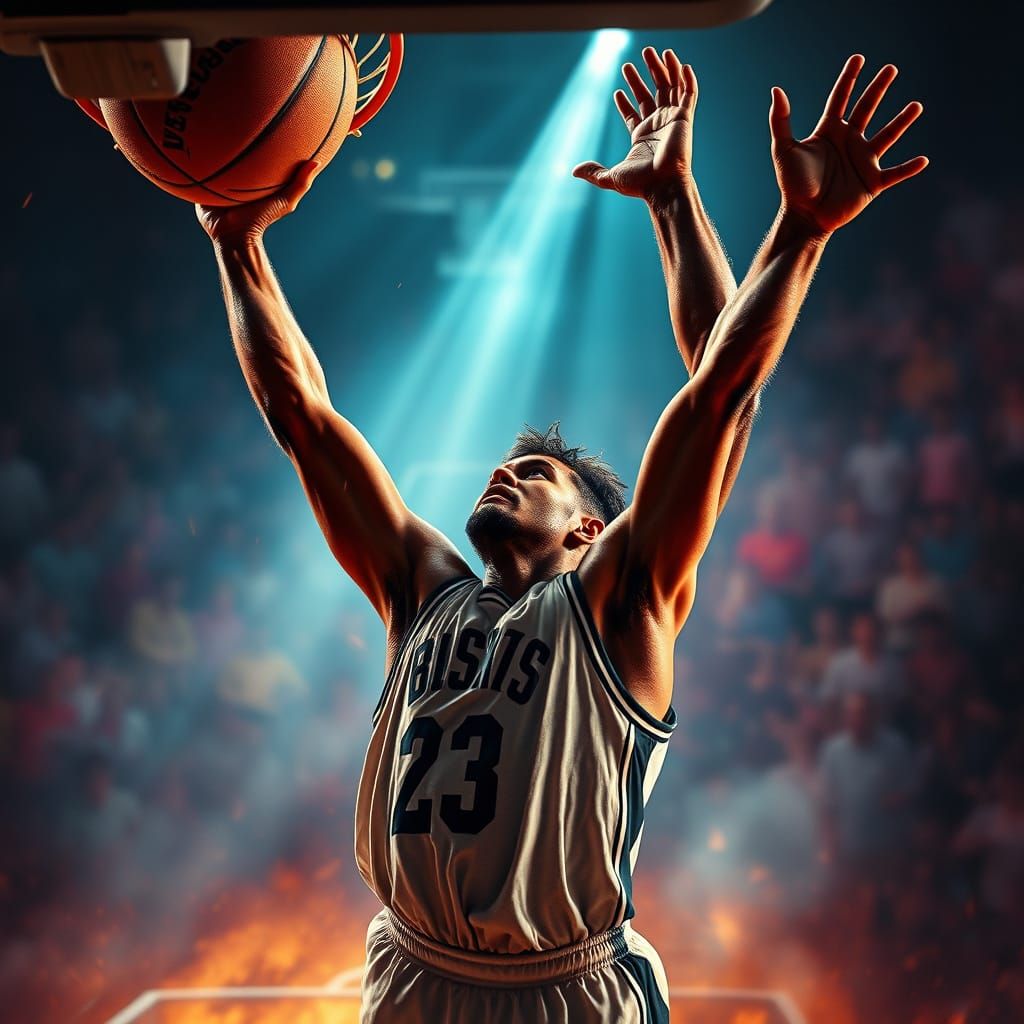 Three-Armed Basketball Player in Dramatic Action