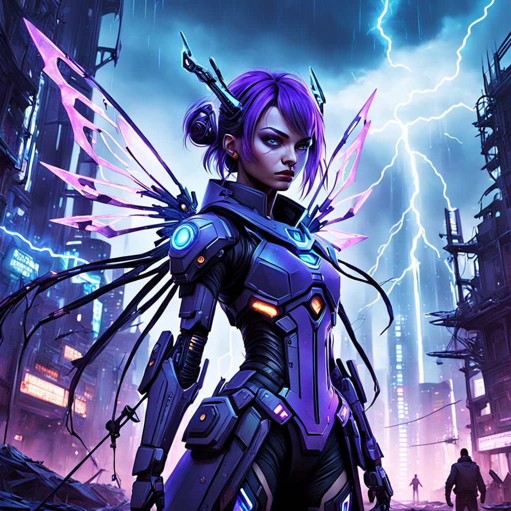 Mechanical Fairy in Cyberpunk Style