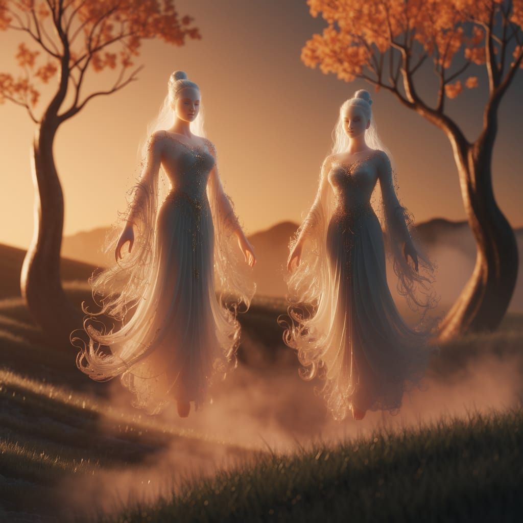 Ethereal Noble Spirits in a Serene, Glowing Landscape