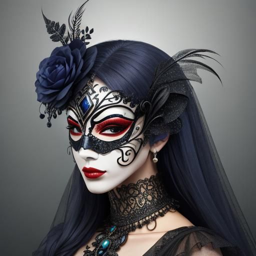 Surreal Masked Figure at a Masquerade