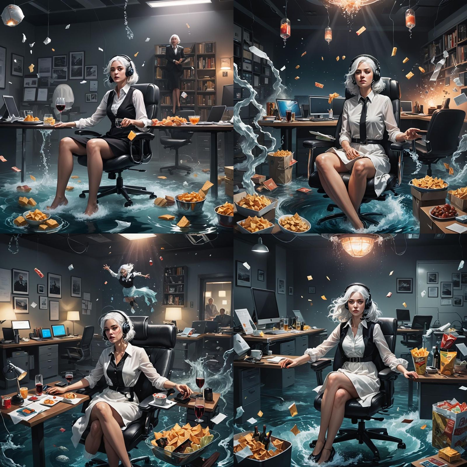 Woman Sinking in Ocean Depth as Anime Art