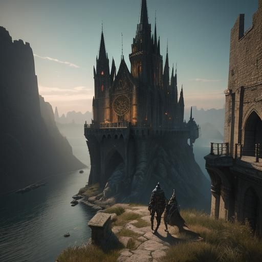 A face-hidden hero hangs from the stone parapet by his hands...