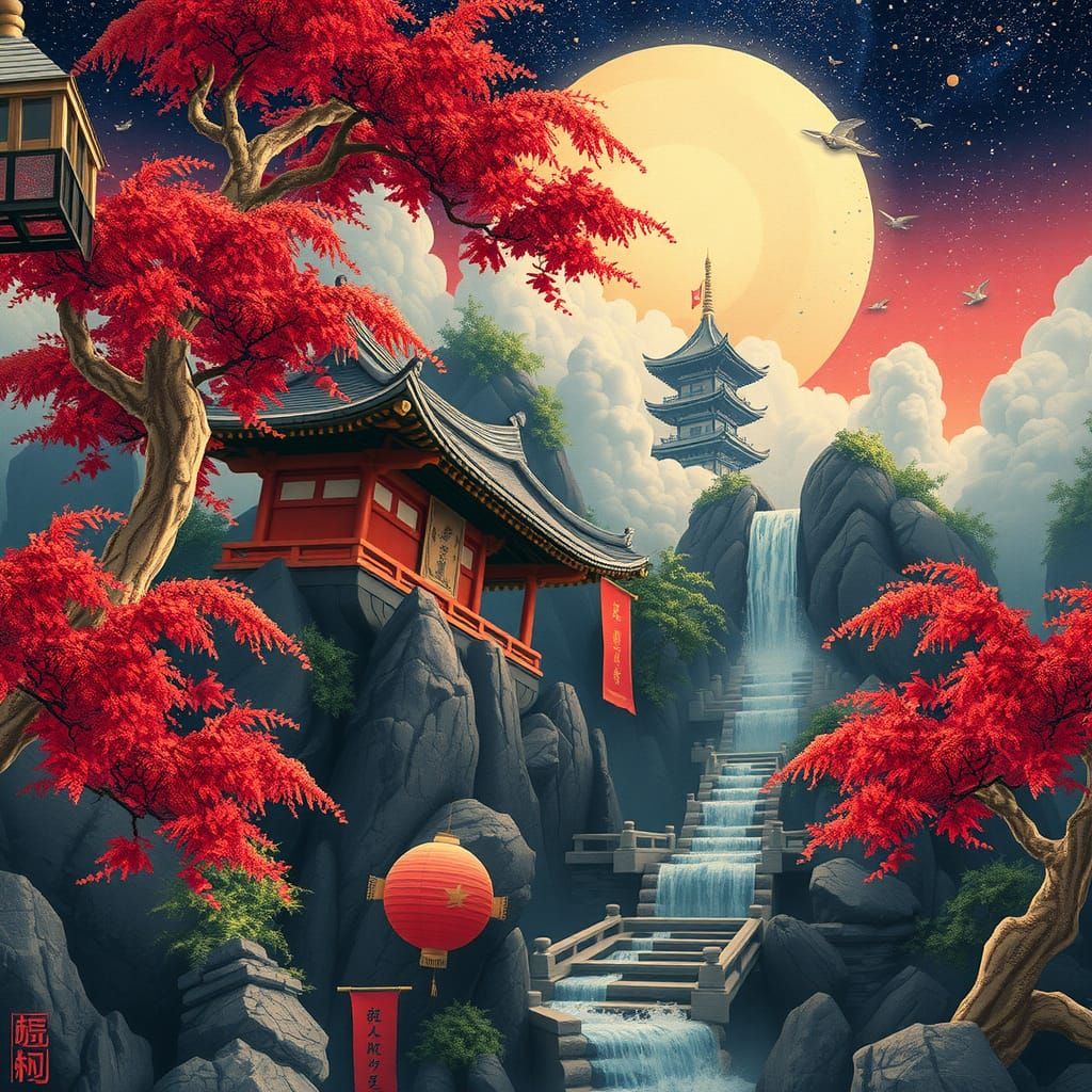 Detailed Matte Painting in Ukiyo-e Style