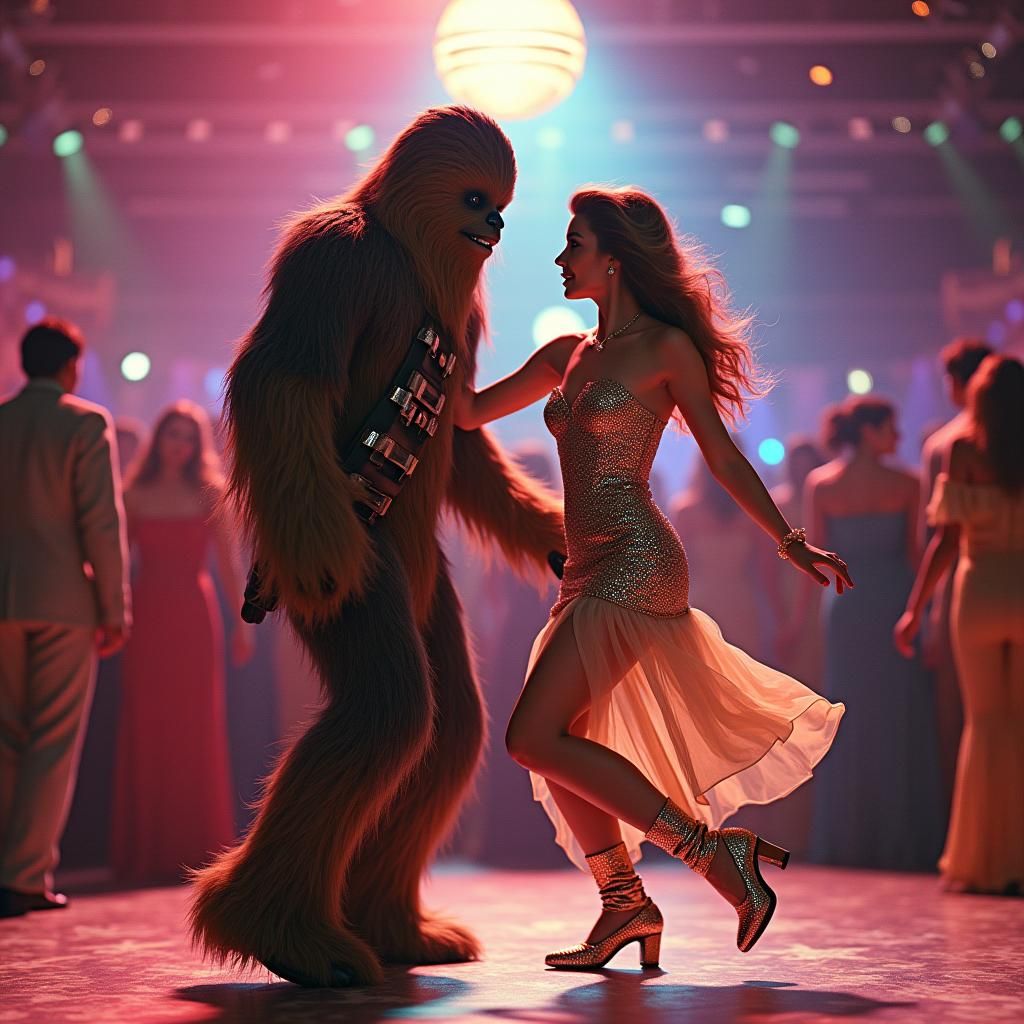 Chewbacca and Belle Disco Dancing in the 70s