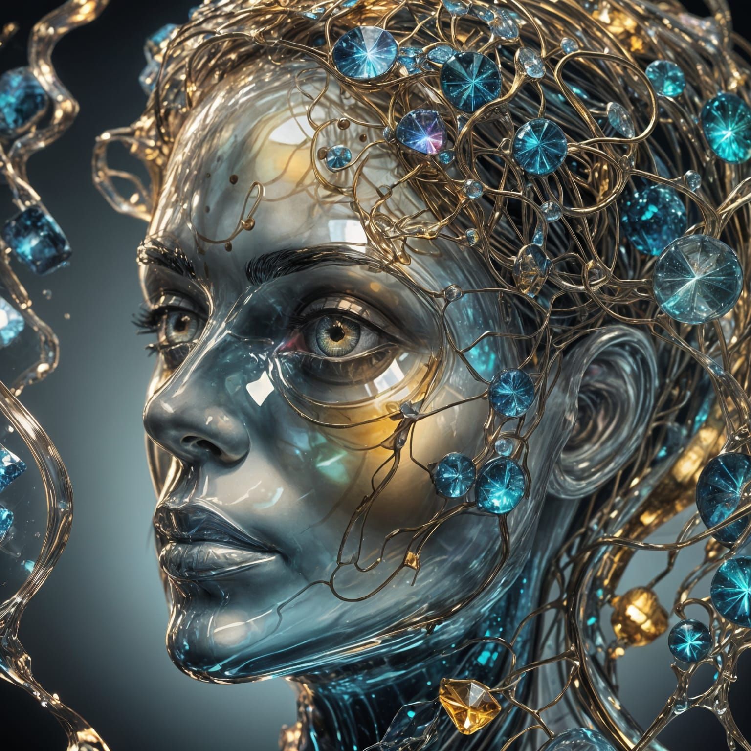 Holographic Crystal Head in Alcohol Ink Glass