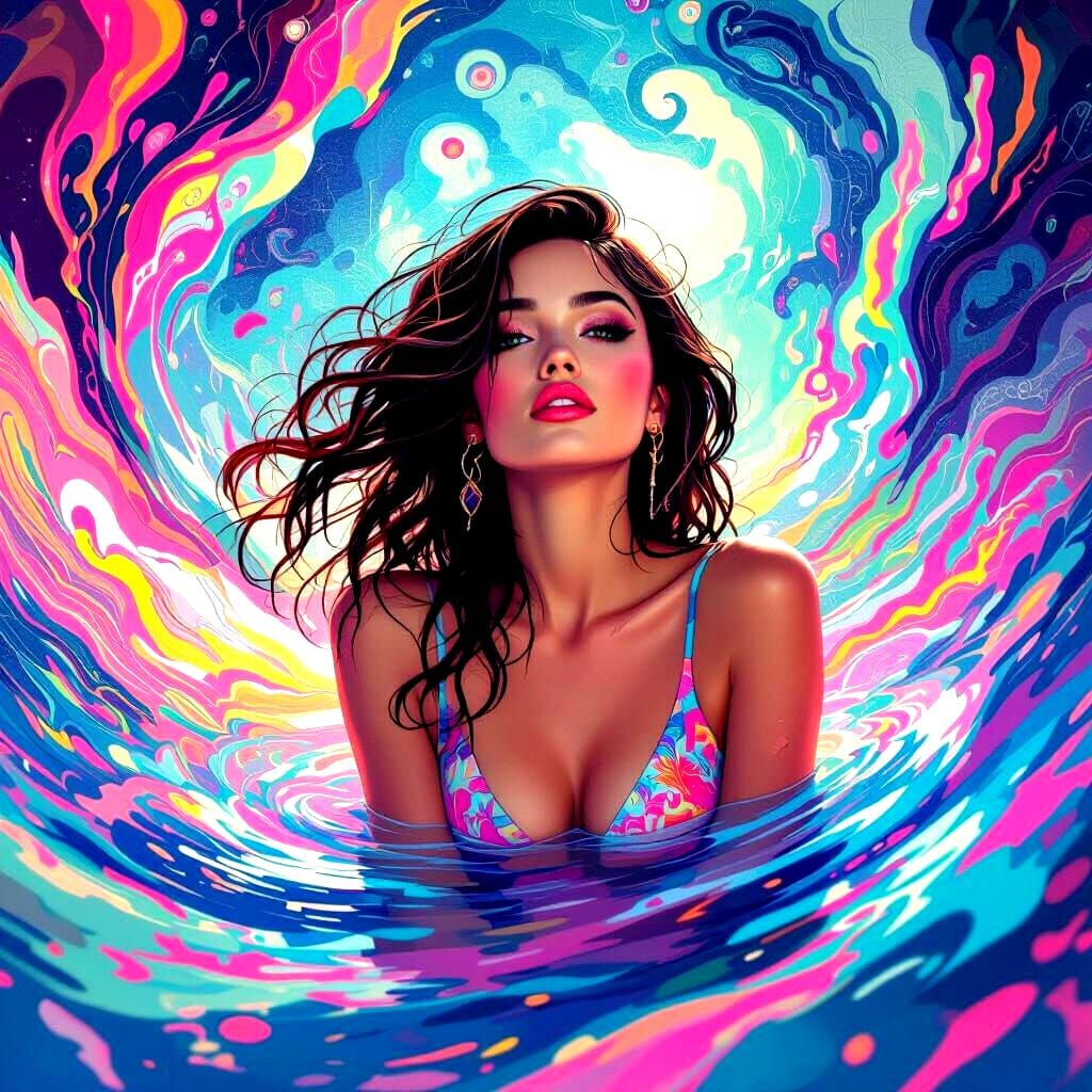 Attractive Woman in Psychedelic Ocean Trip