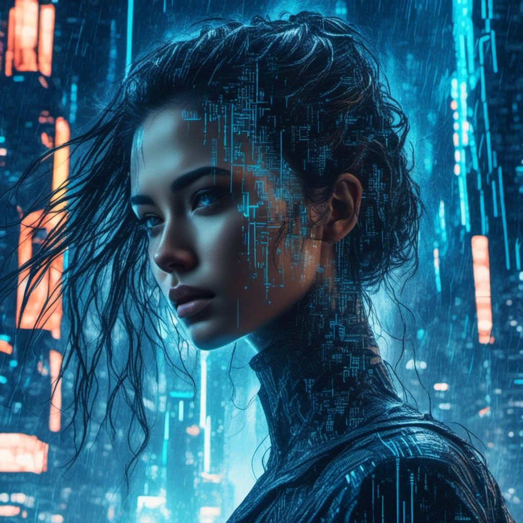 woman's face  <lora:Double Exposure:1.0>futuristic city insi...