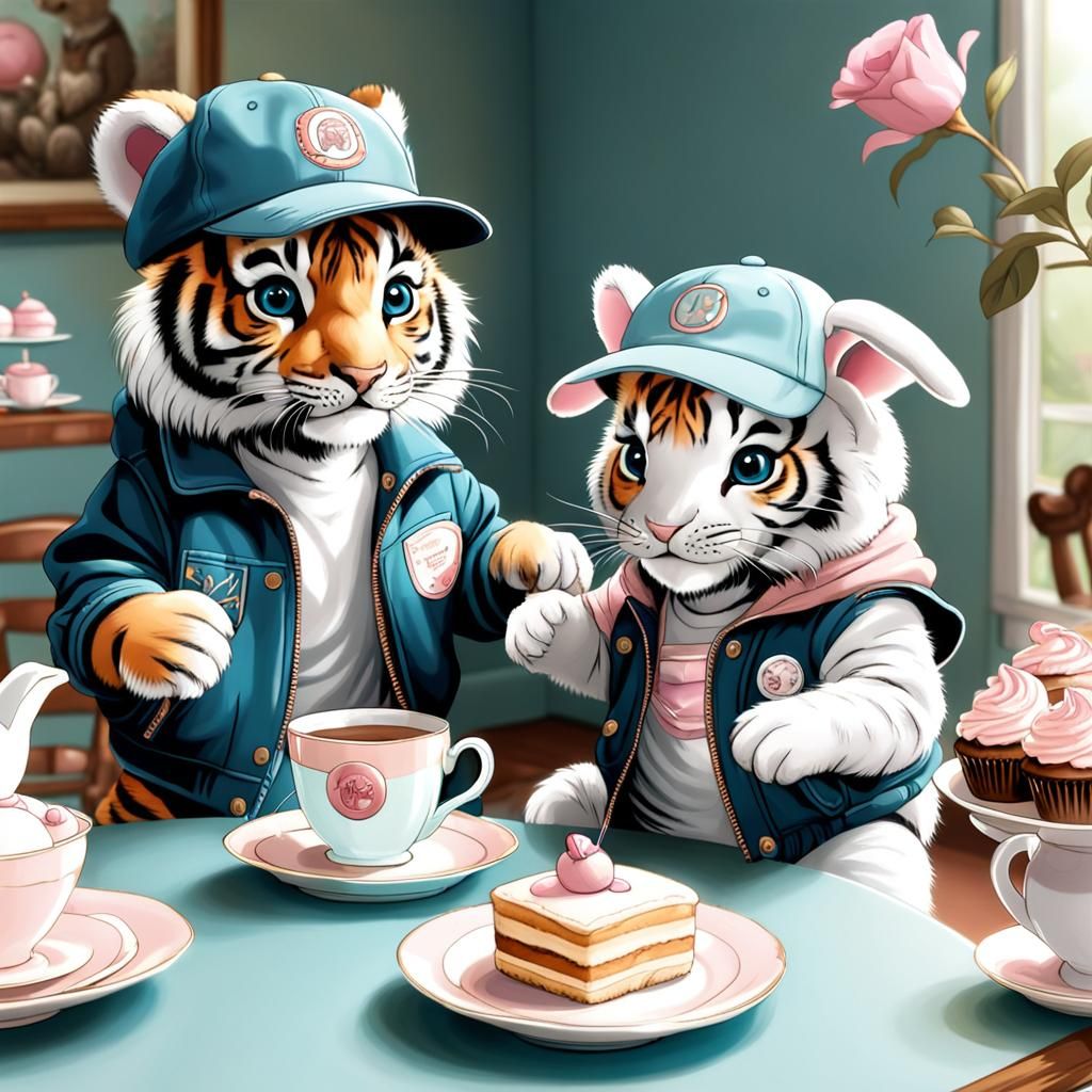 Tiger Cub and Ballerina Bunny Tea Party