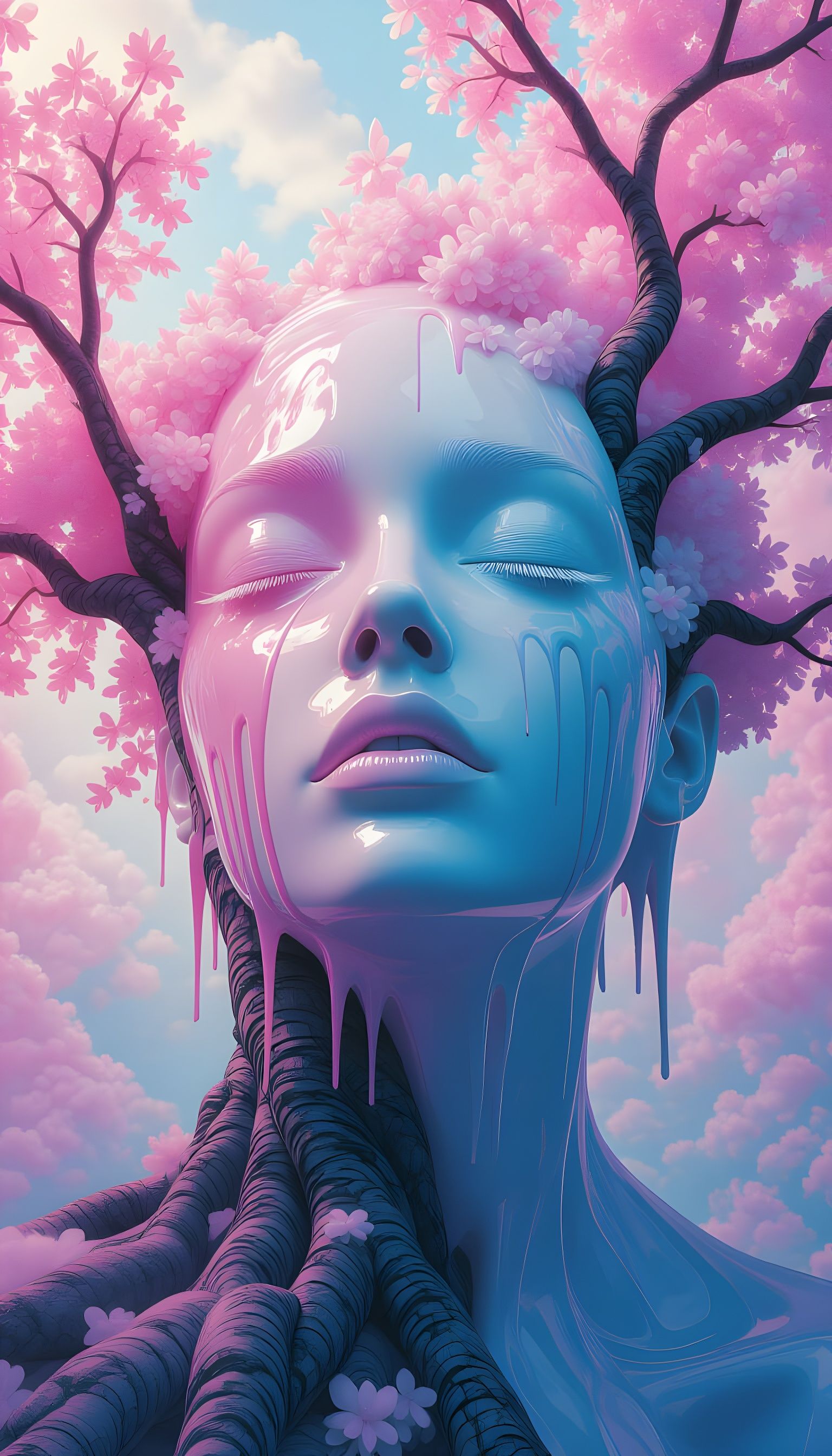 Surreal Pink Blizzard Landscape with Melting Objects