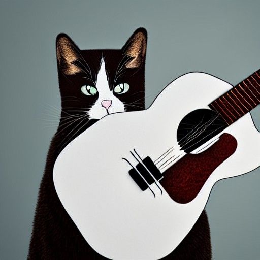 Minimalist Cat Playing Guitar Illustration