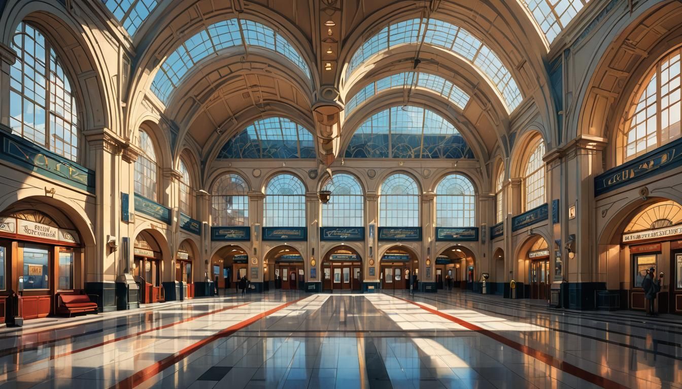 Majestic Art Deco Train Station Interior