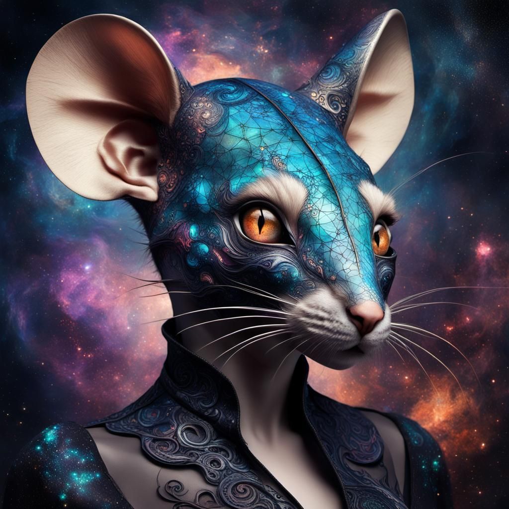 Gothic Mouse-Woman Hybrid in Cosmic Style