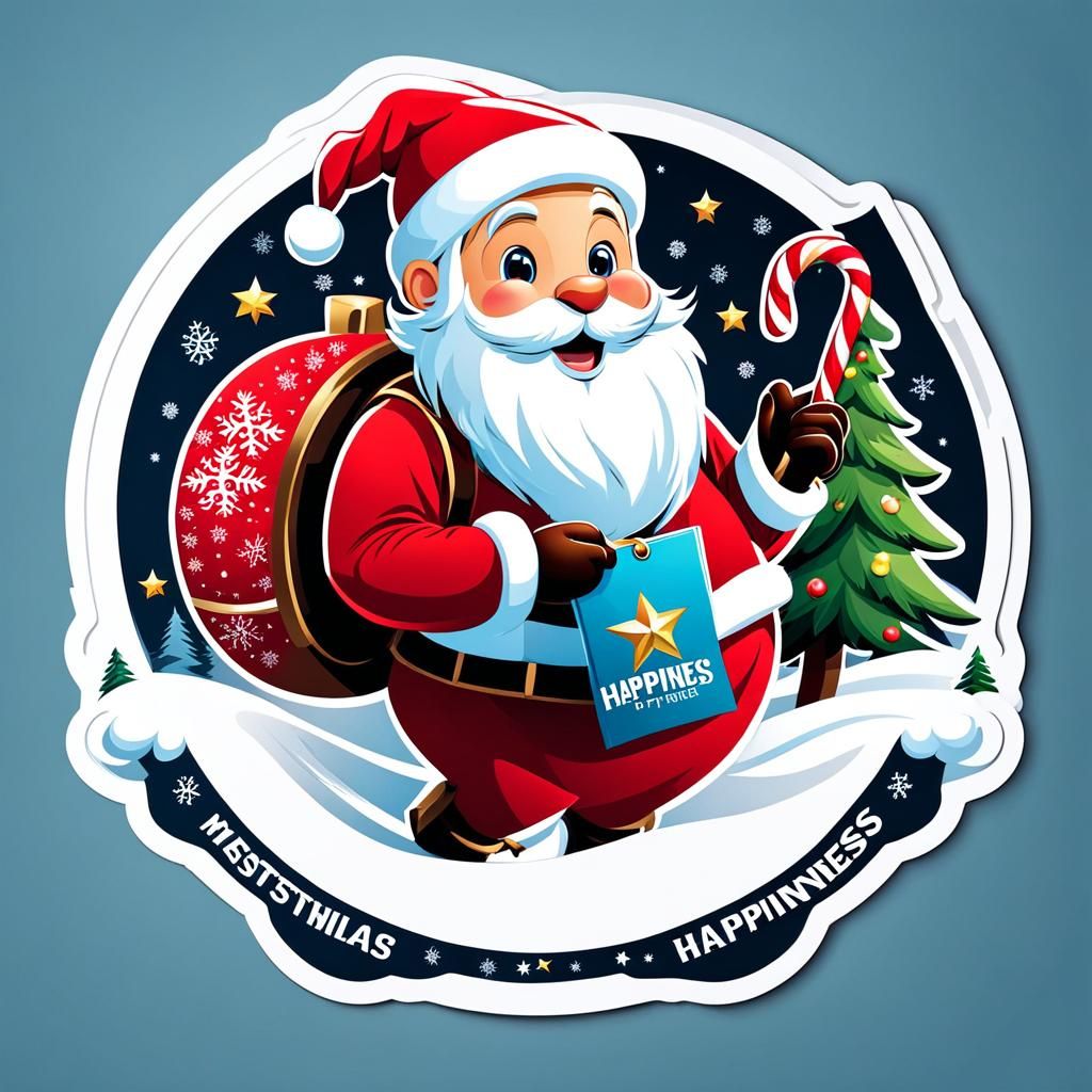 Winter Christmas Happiness Logo and Sticker Design