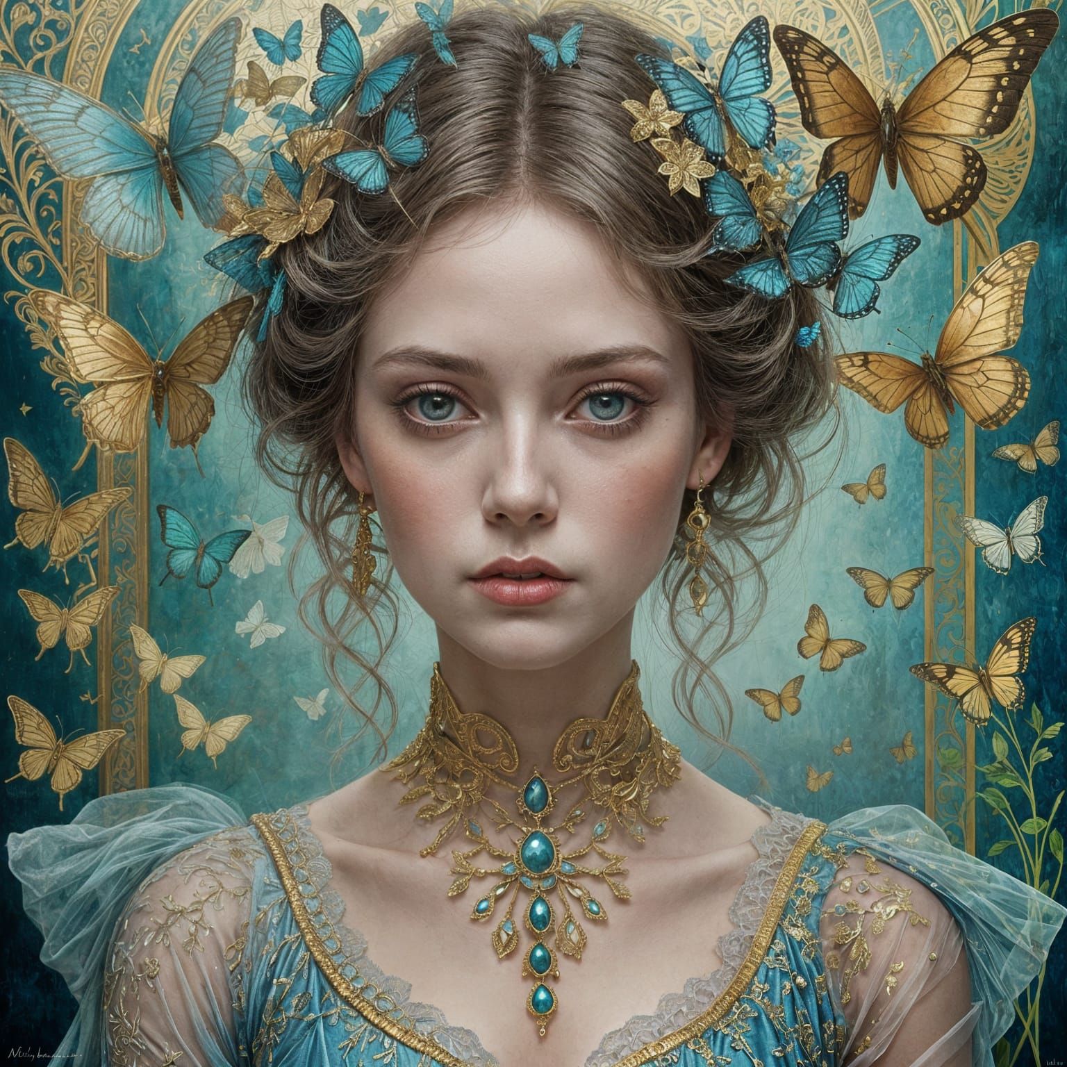 Enchanting Goddess in Azure Gilded Attire