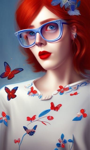 Glamorous Woman in Embroidered Dress: Digital Portrait