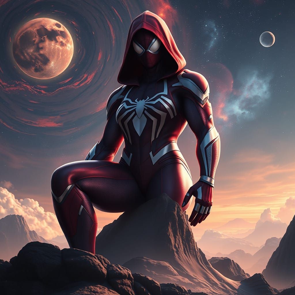 Cosmic Spider Goddess Reigns Supreme Amidst Nebulae