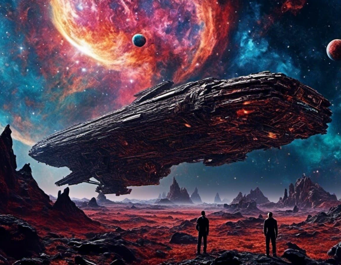 <lora:Nebular:1.0> <lora:Automatica:1.0> The expanse rocinante ship nebula in background