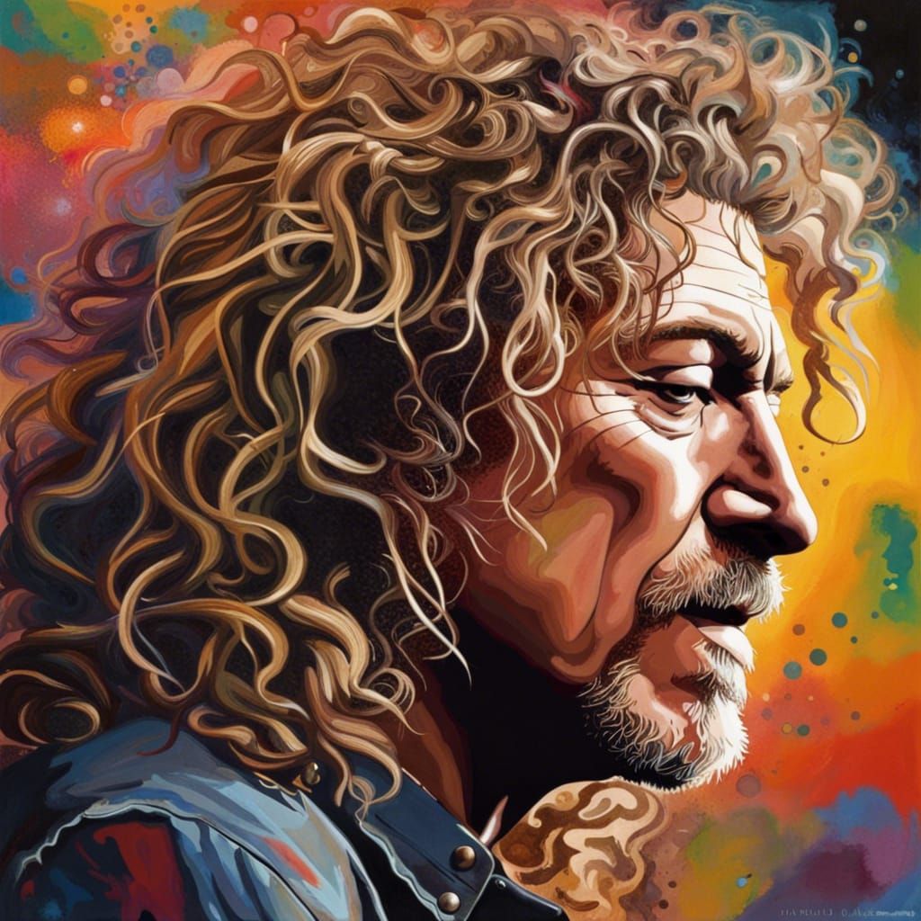 Hyperrealistic Portrait of Robert Plant Splash Art