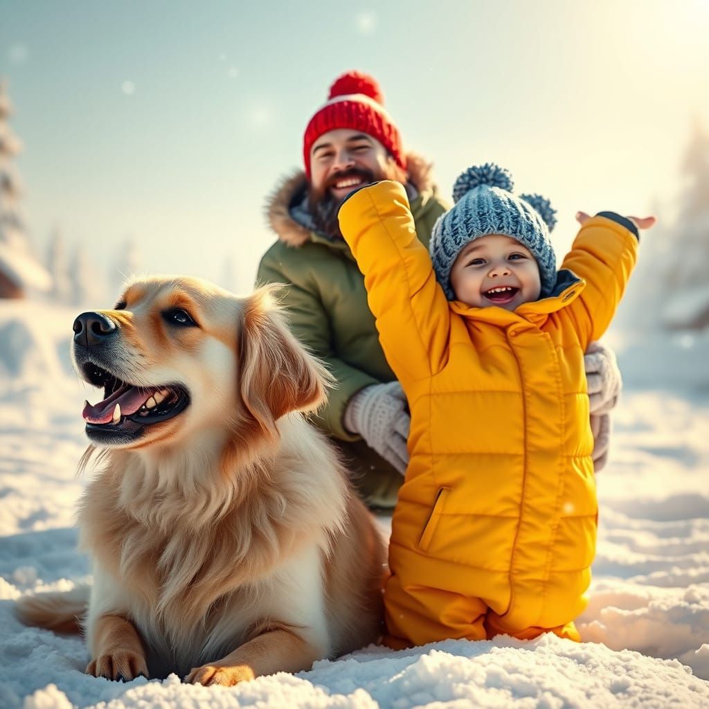 Joyful Winter Moment in Hyper-Realistic Detail